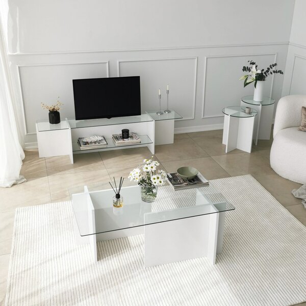 Escape üveg TV-állvány, fehér, 158 cm