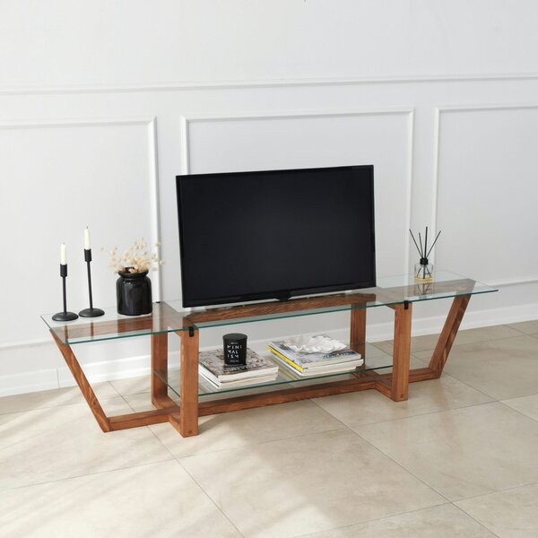 Amalfi üveg TV-állvány, dió, 158 cm