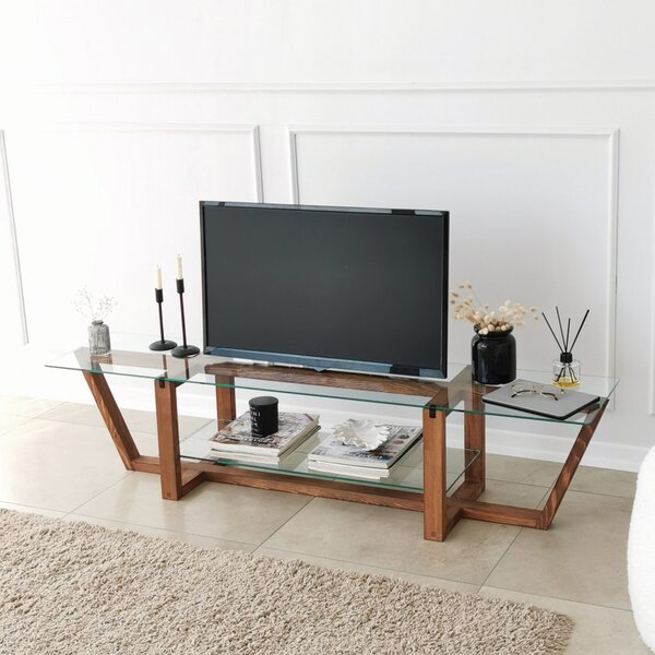 Amalfi üveg TV-állvány, dió, 158 cm