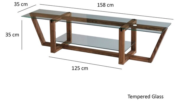 Amalfi üveg TV-állvány, dió, 158 cm