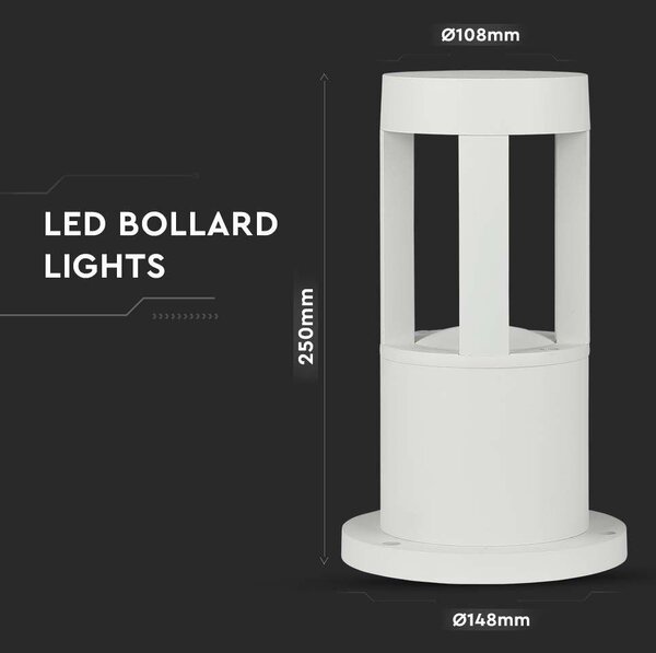V-TAC 10W kültéri COB LED lámpa oszlop 25 cm, természetes fehér, fehér házzal - SKU 8317