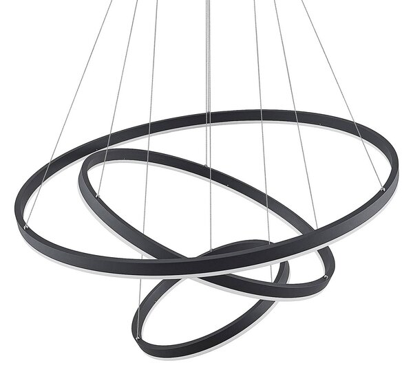 Arcchio LED függőlámpa Albiona, fekete, 3 karika, Ø 80 cm, dimmelhető, Fekete, fém, Modern