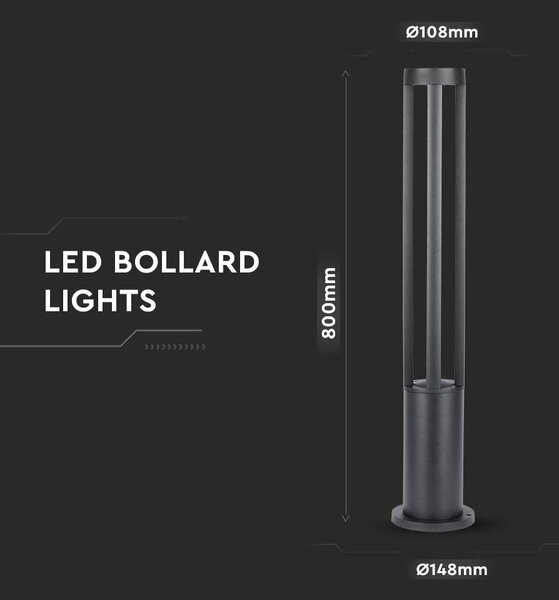V-TAC 10W kültéri COB LED lámpa oszlop 80 cm, hideg fehér, fekete házzal, 100 Lm/W - SKU 128333