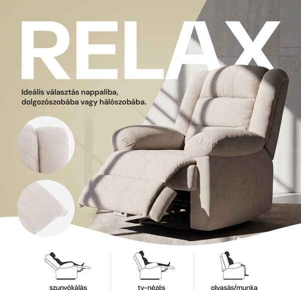 Relax fotelágy elektromosan dönthető, lábtartóval, bézs zsenília szövet (JN-D8053A51)