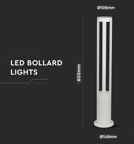 V-TAC 10W kültéri COB LED lámpa oszlop 80 cm, meleg fehér, fehér házzal, 100 Lm/W - SKU 128325