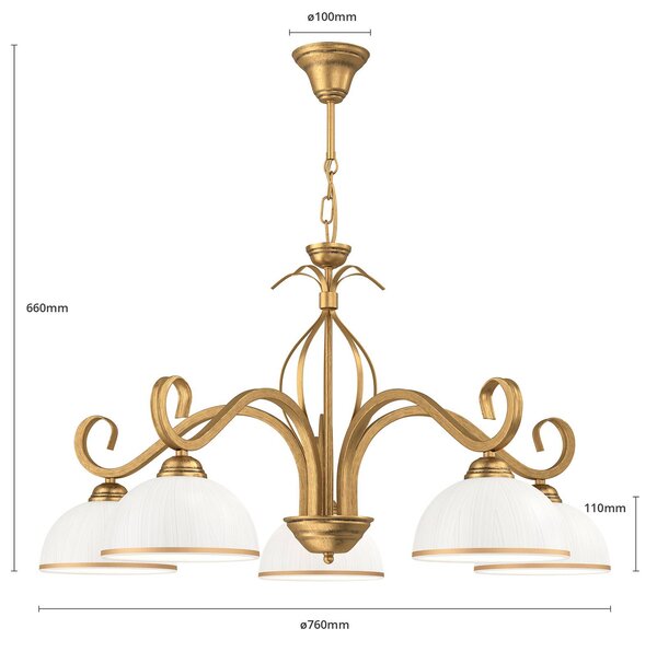 EMIBIG LIGHTING Wivara 5 függő világítás, izzós, arany, dimmelhető, Sárgaréz / arany, Nappali / Étkező, fém, Antik