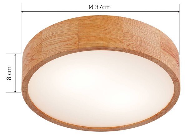 Envostar Kerio mennyezeti világítás, Ø 37 cm, természetes tölgyfa, dimmelhető, Nappali / Étkező, Fa, Modern