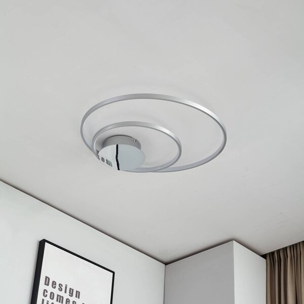 Lindby Nerwin LED mennyezeti lámpa, 65 cm, kerek, alumínium/króm, dimmelhető, Alu / szürke / cink, Nappali / Étkező, Alumínium, Modern