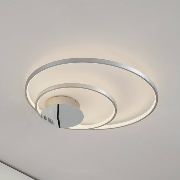 Lindby Nerwin LED mennyezeti lámpa, 65 cm, kerek, alumínium/króm, dimmelhető, Alu / szürke / cink, Nappali / Étkező, Alumínium, Modern