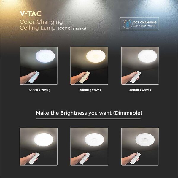 V-TAC 40W csillagos mennyezeti LED lámpa, változtatható szinhőmérséklettel - SKU 2114941