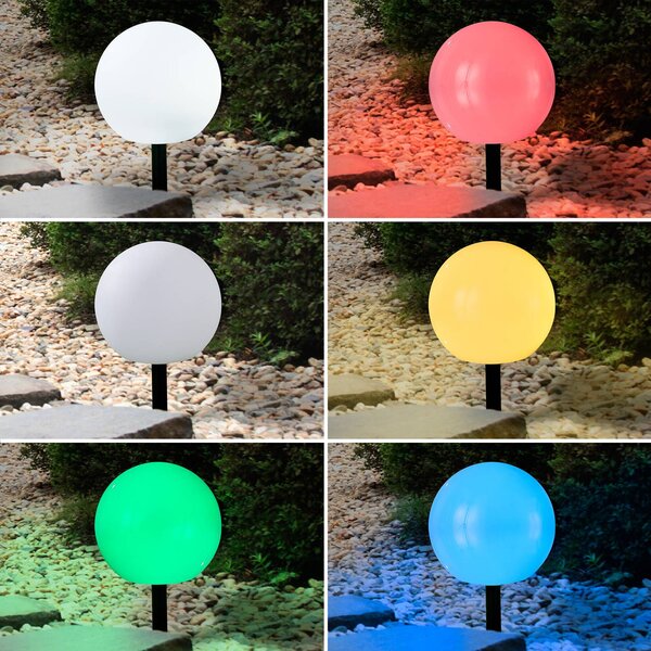 Lindby LED napelemes lámpák Lago, RGBW, 3 darabos szett, gömbök, földi, Fehér / opál, Műanyag, Modern