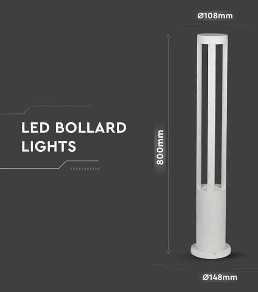 V-TAC 10W kültéri LED lámpa oszlop 80 cm, hideg fehér, fehér házzal - SKU 8327