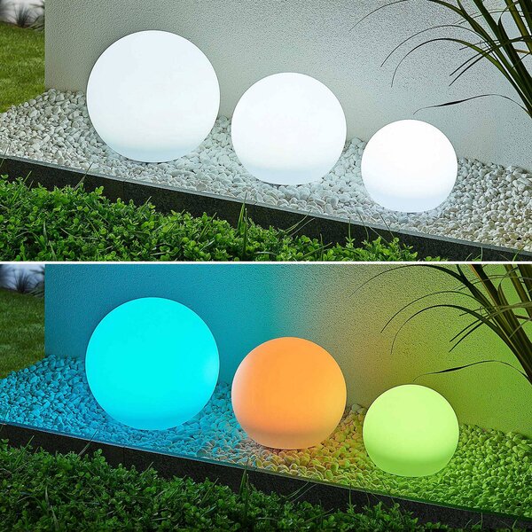 Lindby LED napelemes lámpák Lago, RGBW, 3 darabos szett, gömbök, földi, Fehér / opál, Műanyag, Modern
