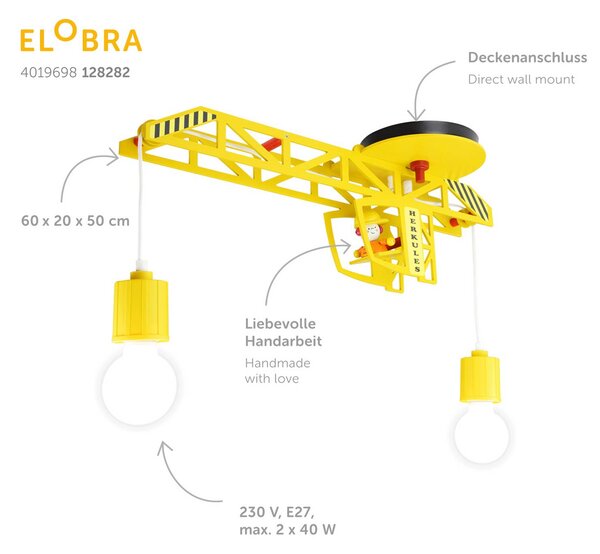 Elobra Bodo mennyezeti lámpa daru formában, dimmelhető, Sárga / narancssárga, Gyermekszoba, Fa