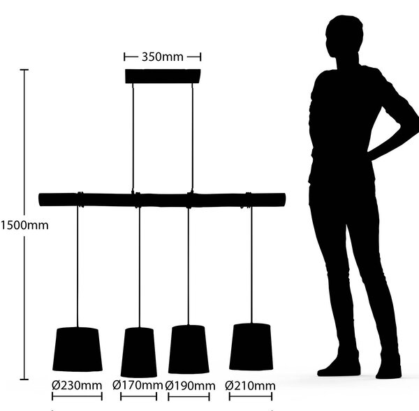 Lindby „Moszkva” lógó világítás, színes, textil, fa, E27, 116 cm, dimmelhető, Világos fa, Nappali / Étkező, Fa, Modern