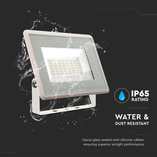 V-TAC F-széria LED reflektor 30W hideg fehér, fehér házzal - SKU 6748