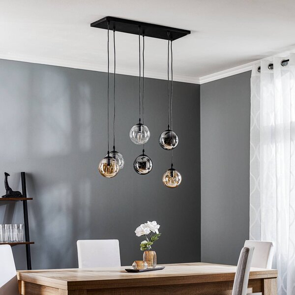 EMIBIG LIGHTING Lógó világítás Glassy, 6 izzós, grafit/borostyán/tiszta, üveg, 75 cm, dimmelhető, Fekete, Nappali / Étkező, Üveg, Modern