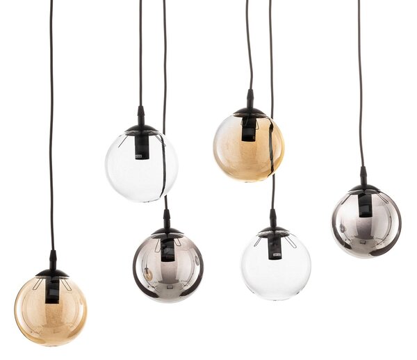 EMIBIG LIGHTING Lógó világítás Glassy, 6 izzós, grafit/borostyán/tiszta, üveg, 75 cm, dimmelhető, Fekete, Nappali / Étkező, Üveg, Modern