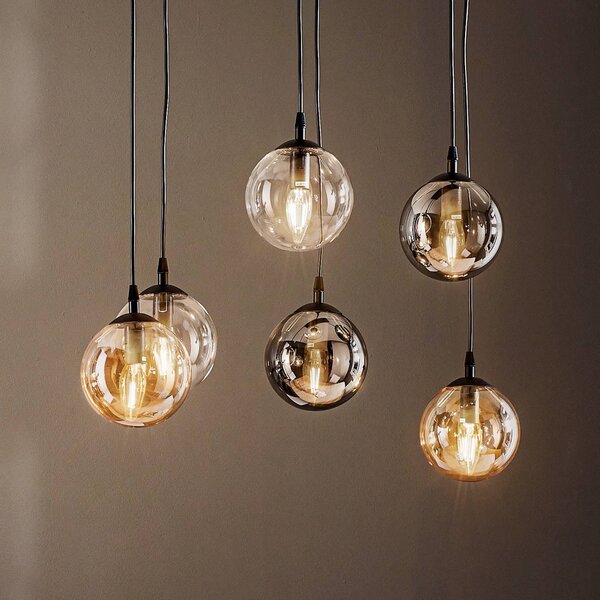 EMIBIG LIGHTING Lógó világítás Glassy, 6 izzós, grafit/borostyán/tiszta, üveg, 75 cm, dimmelhető, Fekete, Nappali / Étkező, Üveg, Modern
