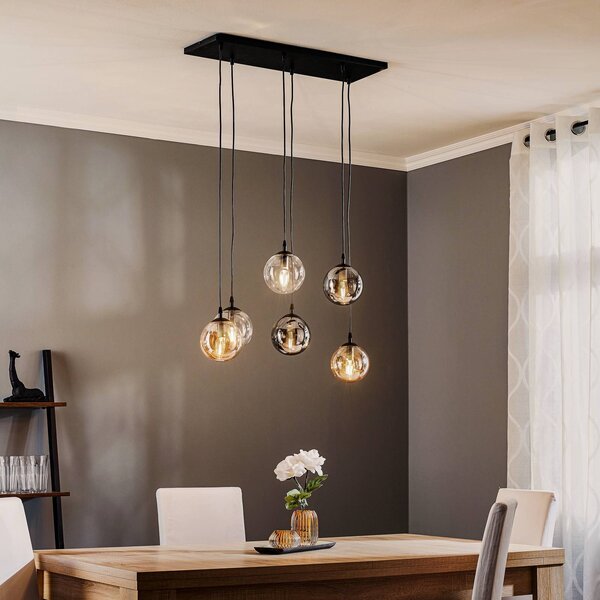 EMIBIG LIGHTING Lógó világítás Glassy, 6 izzós, grafit/borostyán/tiszta, üveg, 75 cm, dimmelhető, Fekete, Nappali / Étkező, Üveg, Modern