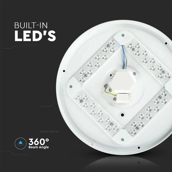 V-TAC 12W fehér, mennyezeti LED lámpa, ⌀26 cm, változtatható szinhőmérséklettel - SKU 217603