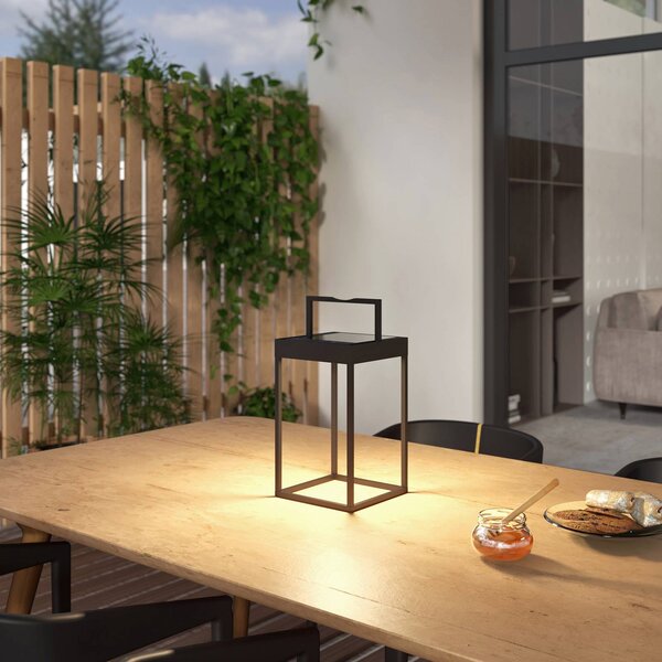 Lucande LED napelemes lámpa Lynzy, 38cm, fekete, fém, IP65, dimmelhető, Fekete, Alumínium, Modern