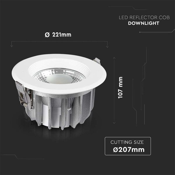 V-TAC süllyeszthető LED COB mélysugárzó lámpa 40W hideg fehér - SKU 211280