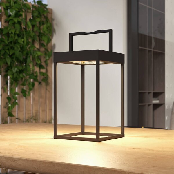 Lucande LED napelemes lámpa Lynzy, 38cm, fekete, fém, IP65, dimmelhető, Fekete, Alumínium, Modern