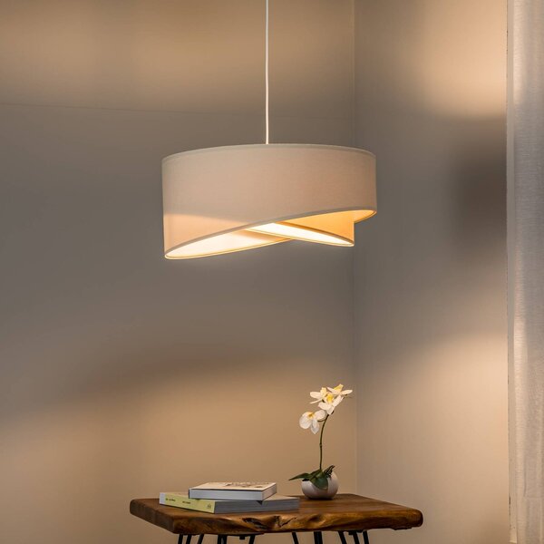 Maco Design Vivien függő lámpa, két színű, bézs/fehér, dimmelhető, Krém / borostyánsárga, Nappali / Étkező, Textil / szövet / selyem, Modern
