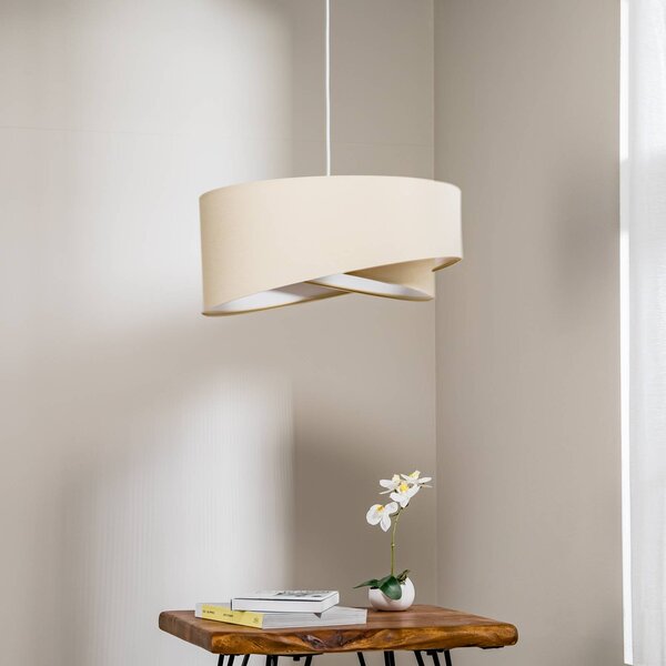 Maco Design Vivien függő lámpa, két színű, bézs/fehér, dimmelhető, Krém / borostyánsárga, Nappali / Étkező, Textil / szövet / selyem, Modern