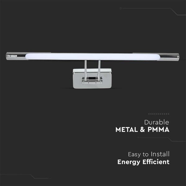 V-TAC 9W króm beltéri fali LED lámpa, tükör-/képvilágítás, meleg fehér - SKU 213985