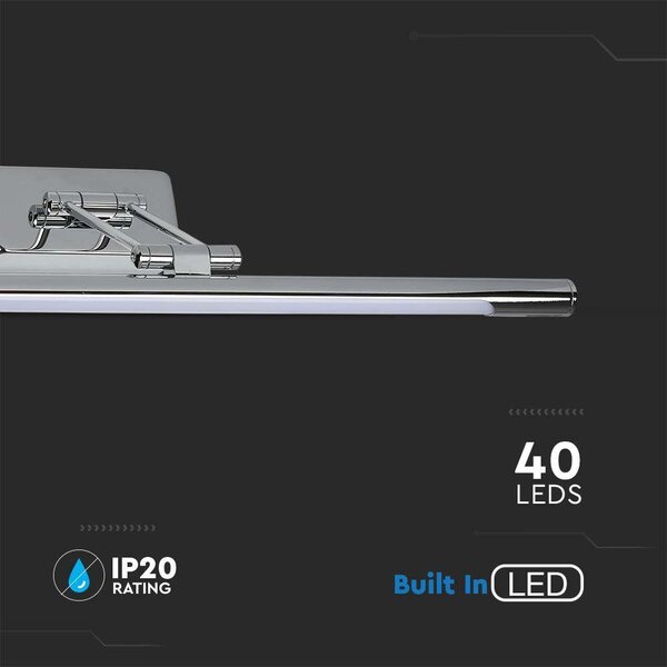 V-TAC 9W króm beltéri fali LED lámpa, tükör-/képvilágítás, meleg fehér - SKU 213985