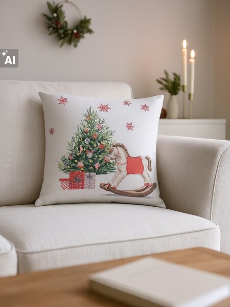 Sinsay - Karácsonyi díszpárna karácsonyfával és hintaló motívummal - többszínű