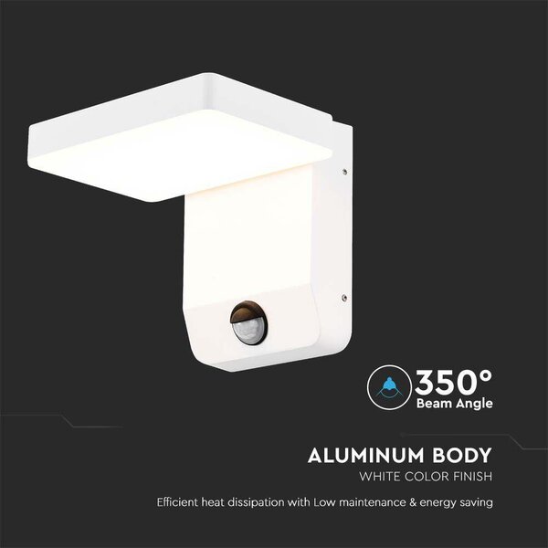 V-TAC fehér fali forgatható kültéri 17W LED lámpatest, mozgásérzékelővel, meleg fehér - SKU 2946