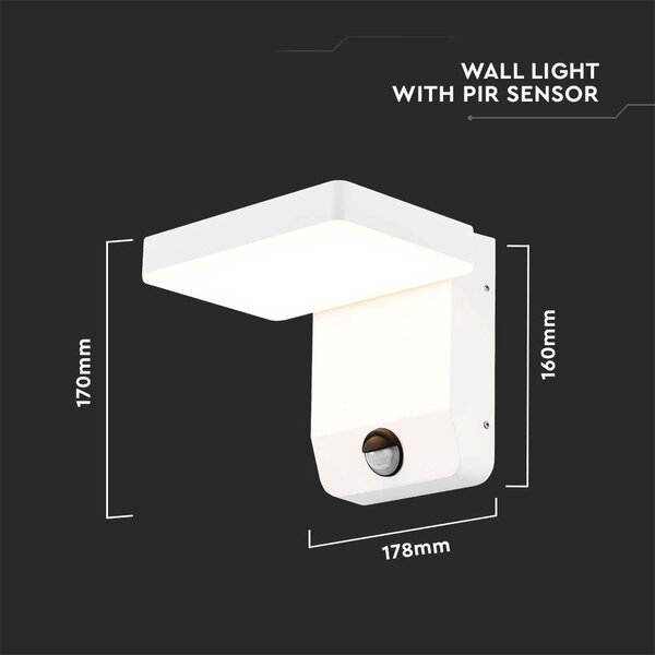 V-TAC fehér fali forgatható kültéri 17W LED lámpatest, mozgásérzékelővel, meleg fehér - SKU 2946