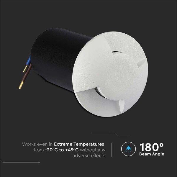 V-TAC 1W DC12V kültéri, 2 irányú talajlámpa, fehér, IP67, meleg fehér - SKU 211465