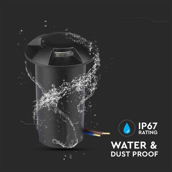 V-TAC 1W DC12V kültéri, 4 irányú talajlámpa, fekete, IP67, meleg fehér - SKU 211470