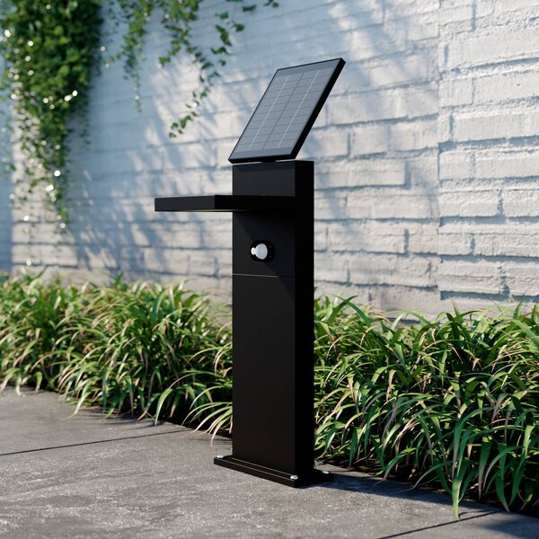 Lucande LED-es napelemes lámpa Silvan, 60 cm, érzékelő, antracit, Fekete, Alumínium, Modern