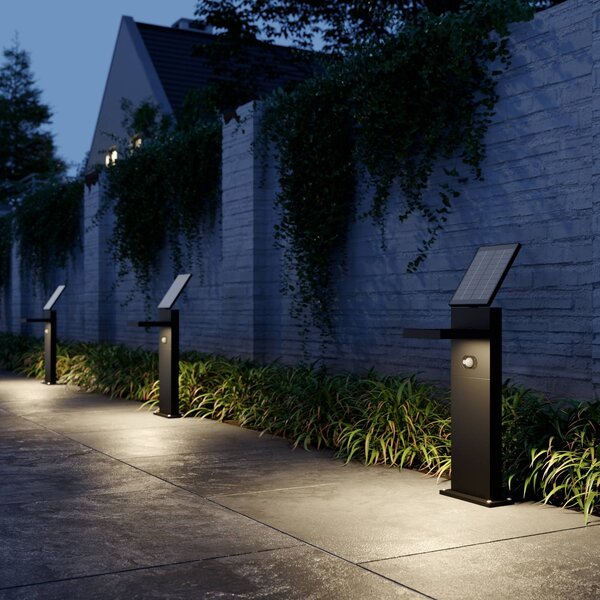 Lucande LED-es napelemes lámpa Silvan, 60 cm, érzékelő, antracit, Fekete, Alumínium, Modern