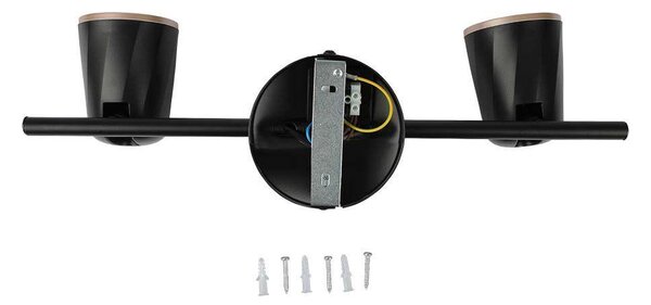 V-TAC kétfejű 10W beltéri fekete fali LED lámpa, meleg fehér, 100 Lm/W - SKU 218255