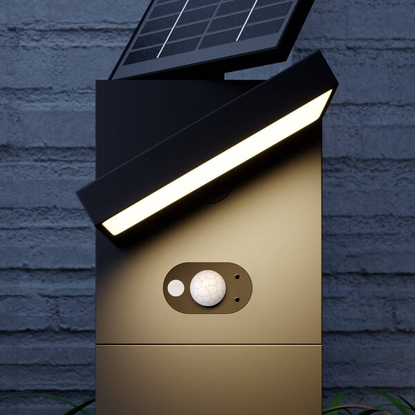 Lucande LED-es napelemes lámpa Silvan, 60 cm, érzékelő, antracit, Fekete, Alumínium, Modern
