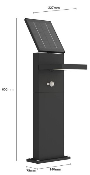Lucande LED-es napelemes lámpa Silvan, 60 cm, érzékelő, antracit, Fekete, Alumínium, Modern