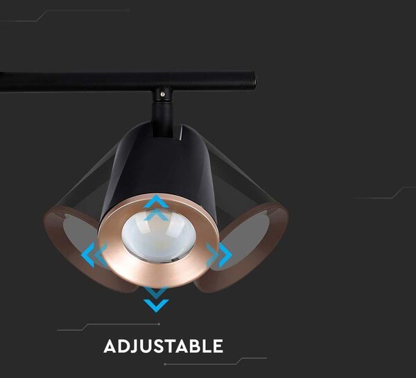 V-TAC kétfejű 10W beltéri fekete fali LED lámpa, meleg fehér, 100 Lm/W - SKU 218255