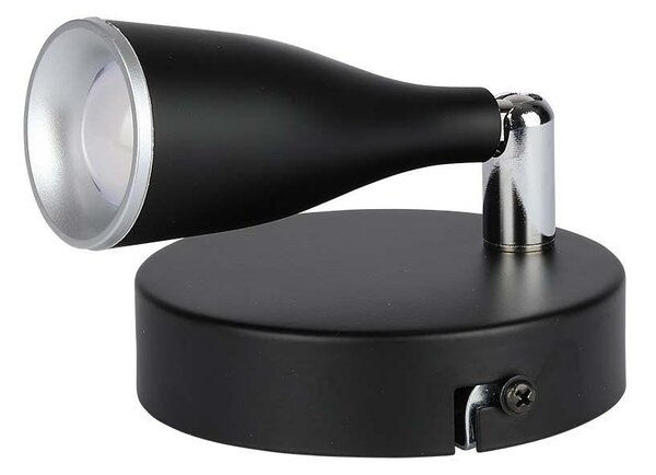 V-TAC egyfejű 4.5W beltéri fekete fali LED lámpa, meleg fehér, 90 Lm/W - SKU 218263