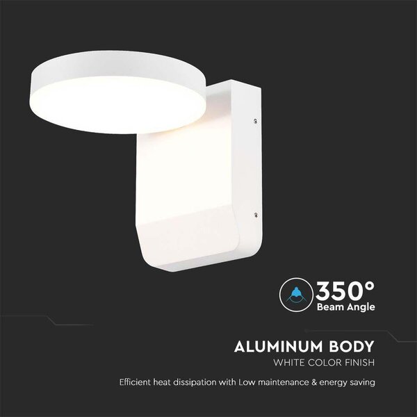 V-TAC kültéri17W LED lámpa, kerek forgatható fejjel, fehér házzal, meleg fehér - SKU 2950
