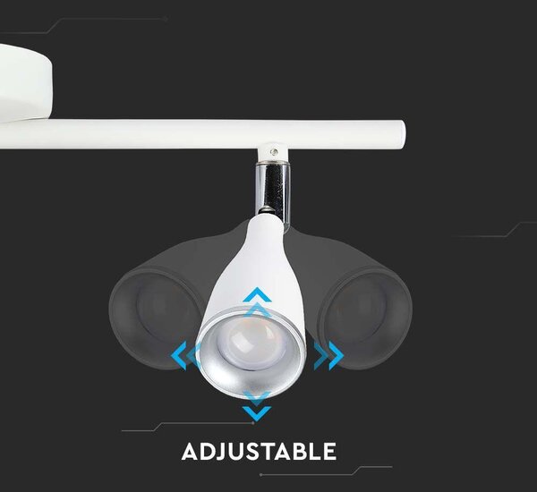V-TAC kétfejű 9W beltéri fehér fali LED lámpa, meleg fehér, 90 Lm/W - SKU 218266