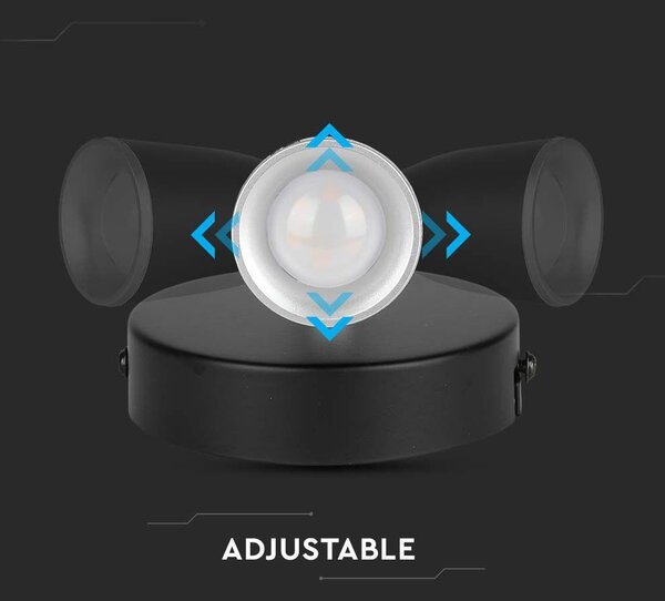 V-TAC egyfejű 4.5W beltéri fekete fali LED lámpa, meleg fehér, 90 Lm/W - SKU 218263