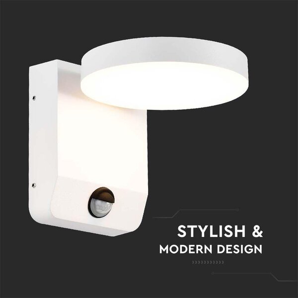 V-TAC kültéri 17W LED lámpa, mozgásérzékelővel, kerek forgatható fej, fehér, meleg fehér - SKU 2954