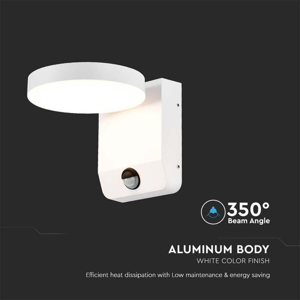V-TAC kültéri 17W LED lámpa, mozgásérzékelővel, kerek forgatható fej, fehér, meleg fehér - SKU 2954