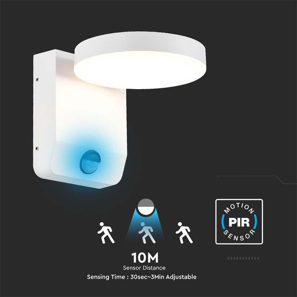 V-TAC kültéri 17W LED lámpa, mozgásérzékelővel, kerek forgatható fej, fehér, meleg fehér - SKU 2954
